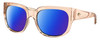 Profile View of Costa Del Mar Waterwoman Designer Polarized Reading Sunglasses with Custom Cut Powered Blue Mirror Lenses in Shiny Blonde Crystal Beige Ladies Cat Eye Full Rim Acetate 55 mm