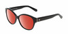 Profile View of Kate Spade KIERST2-807-Y7 Designer Polarized Sunglasses with Custom Cut Red Mirror Lenses in Gloss Black Silver Logo Ladies Cat Eye Full Rim Acetate 56 mm