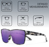 Dimensions and Measurements illustration of Suncloud Biff Polarized Square Semi-Rimless XL Sunglasses Unisex Acetate 153 mm in Matte Ice Tortoise & Purple Mirror
