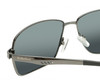 Close Up View of Timberland TB7225 Unisex Rectangular Full Rim Designer Sunglasses in Shiny Gunmetal Black/Smoke Grey Polarized 64mm