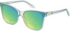 Profile View of QUAY Australia After Party Designer Polarized Reading Sunglasses with Custom Cut Powered Green Mirror Lenses in Clear Aqua Blue Ladies Square Full Rim Acetate 66 mm