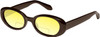 Profile View of QUAY Australia Felt Cute Designer Polarized Reading Sunglasses with Custom Cut Powered Sun Flower Yellow Lenses in Chocolate Brown Ladies Round Full Rim Acetate 52 mm