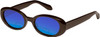 Profile View of QUAY Australia Felt Cute Designer Polarized Reading Sunglasses with Custom Cut Powered Blue Mirror Lenses in Chocolate Brown Ladies Round Full Rim Acetate 52 mm
