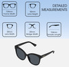 Dimensions and Measurements Illustration of QUAY It's My Way Women's Designer Cat Eye Polarized Sunglasses Matte Black 59 mm