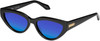 Profile View of QUAY Australia Narrow Down Designer Polarized Sunglasses with Custom Cut Blue Mirror Lenses in Gloss Black Ladies Cat Eye Full Rim Acetate 57 mm