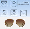 Dimensions and Measurements Illustration of QUAY Australia All In Mini Unisex Pilot Sunglasses in Gold Tortoise/Brown 56 mm