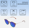 Dimensions and Measurements Illustration of Lozza SL4207M Designer Polarized Sunglasses with Custom Cut Blue Mirror Lenses in Crystal Brown Unisex Round Full Rim Acetate 50 mm