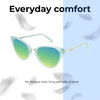 Lightweight Construction Illustration of Prive Revaux Modern Designer Polarized Reading Sunglasses with Custom Cut Powered Green Mirror Lenses in Baby Blue Ladies Cat Eye Full Rim Acetate 53 mm