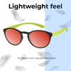 Lightweight Construction Illustration of Prive Revaux Plato Designer Polarized Sunglasses with Custom Cut Red Mirror Lenses in Dark Chocolate Lime Green Unisex Round Full Rim Acetate 49 mm
