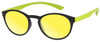 Profile View of Prive Revaux Plato Designer Polarized Reading Sunglasses with Custom Cut Powered Sun Flower Yellow Lenses in Dark Chocolate Lime Green Unisex Round Full Rim Acetate 49 mm