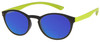 Profile View of Prive Revaux Plato Designer Polarized Reading Sunglasses with Custom Cut Powered Blue Mirror Lenses in Dark Chocolate Lime Green Unisex Round Full Rim Acetate 49 mm