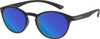 Profile View of Prive Revaux Plato Designer Polarized Sunglasses with Custom Cut Blue Mirror Lenses in Matte Caviar Black Unisex Round Full Rim Acetate 49 mm