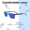 Lightweight Construction Illustration of Prive Revaux Spinoza Designer Polarized Sunglasses with Custom Cut Blue Mirror Lenses in Midnight Blue Unisex Rectangular Full Rim Metal 49 mm