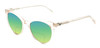 Profile View of OTIS Jazmine Designer Polarized Reading Sunglasses with Custom Cut Powered Green Mirror Lenses in Eco Crystal Coral Ladies Cat Eye Full Rim Acetate 53 mm