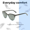 Lightweight Construction Illustration of OTIS Jazmine Round Sunglasses in Eco Teal Bark Smokey/Blue Polarized Glass 53 mm