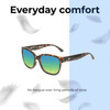 Lightweight Construction Illustration of OTIS Odyssey Designer Polarized Reading Sunglasses with Custom Cut Powered Green Mirror Lenses in Matte Honey Tortoise Havana Ladies Cat Eye Full Rim Acetate 54 mm