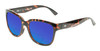 Profile View of OTIS Odyssey Designer Polarized Reading Sunglasses with Custom Cut Powered Blue Mirror Lenses in Ochre Havana Tortoise Ladies Cat Eye Full Rim Acetate 54 mm