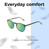 Lightweight Construction Illustration of OTIS Omar Designer Polarized Reading Sunglasses with Custom Cut Powered Green Mirror Lenses in Satin Black Clear Unisex Round Full Rim Acetate 50 mm
