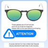 Size Awareness Illustration of OTIS Omar Designer Polarized Reading Sunglasses with Custom Cut Powered Green Mirror Lenses in Satin Black Clear Unisex Round Full Rim Acetate 50 mm
