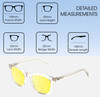 Dimensions and Measurements Illustration of OTIS Summer of 67 X Designer Polarized Reading Sunglasses with Custom Cut Powered Sun Flower Yellow Lenses in Eco Clear Unisex Square Full Rim Acetate 52 mm