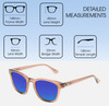 Dimensions and Measurements Illustration of OTIS Summer of 67 X Designer Polarized Reading Sunglasses with Custom Cut Powered Blue Mirror Lenses in Eco Crystal Sunset Unisex Square Full Rim Acetate 52 mm