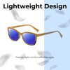 Lightweight Construction Illustration of Elton John Ambient Designer Polarized Sunglasses with Custom Cut Blue Mirror Lenses in Wood Stripe Black Fade Unisex Cat Eye Full Rim Acetate 54 mm