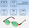 Dimensions and Measurements Illustration of Elton John Mash Up Designer Polarized Reading Sunglasses with Custom Cut Powered Green Mirror Lenses in Red Crystal Unisex Round Full Rim Acetate 44 mm