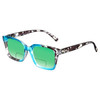 Profile View of Elton John Remix 1 Designer Polarized Reading Sunglasses with Custom Cut Powered Green Mirror Lenses in Sapphire Blue Marble Black White Unisex Round Full Rim Acetate 49 mm