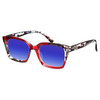 Profile View of Elton John Remix 2 Designer Polarized Sunglasses with Custom Cut Blue Mirror Lenses in Ruby Red Marble Black White Unisex Round Full Rim Acetate 49 mm