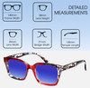 Dimensions and Measurements Illustration of Elton John Remix 2 Designer Polarized Sunglasses with Custom Cut Blue Mirror Lenses in Ruby Red Marble Black White Unisex Round Full Rim Acetate 49 mm