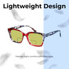 Lightweight Construction Illustration of Elton John Remix 2 Designer Polarized Reading Sunglasses with Custom Cut Powered Sun Flower Yellow Lenses in Ruby Red Marble Black White Unisex Round Full Rim Acetate 49 mm