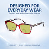 Comfort, Stylish, Everyday Confidence Illustration of Elton John Remix 2 Designer Polarized Reading Sunglasses with Custom Cut Powered Sun Flower Yellow Lenses in Ruby Red Marble Black White Unisex Round Full Rim Acetate 49 mm