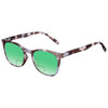 Profile View of Elton John Single 2 Designer Polarized Reading Sunglasses with Custom Cut Powered Green Mirror Lenses in Tortoise Havana Brown Unisex Square Full Rim Acetate 45 mm