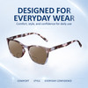 Comfort, Stylish, Everyday Confidence Illustration of Elton John Single 2 Designer Polarized Reading Sunglasses with Custom Cut Powered Amber Brown Lenses in Tortoise Havana Brown Unisex Square Full Rim Acetate 45 mm