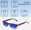 Dimensions and Measurements Illustration of Perry Ellis PEBX44 Designer Polarized Sunglasses with Custom Cut Blue Mirror Lenses in Gloss Brown Marble Unisex Rectangular Full Rim Acetate 50 mm