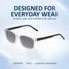 Comfort, Stylish, Everyday Confidence Illustration of Perry Ellis PEBX55 Designer Polarized Sunglasses with Custom Cut Smoke Grey Lenses in Gloss Crystal Clear Marble Unisex Square Full Rim Acetate 52 mm