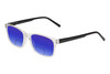Profile View of Perry Ellis PEBX55 Designer Polarized Reading Sunglasses with Custom Cut Powered Blue Mirror Lenses in Gloss Crystal Clear Marble Unisex Square Full Rim Acetate 52 mm