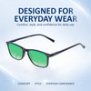 Comfort, Stylish, Everyday Confidence Illustration of Perry Ellis PEBX57 Designer Polarized Reading Sunglasses with Custom Cut Powered Green Mirror Lenses in Gloss Navy Blue Marble Unisex Panthos Full Rim Acetate 50 mm