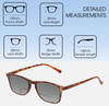 Dimensions and Measurements Illustration of Perry Ellis PEBX57 Designer Polarized Reading Sunglasses with Custom Cut Powered Smoke Grey Lenses in Gloss Tortoise Havana Marble Unisex Panthos Full Rim Acetate 50 mm