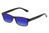Profile View of Perry Ellis PEBX59 Designer Polarized Sunglasses with Custom Cut Blue Mirror Lenses in Gloss Black Marble Unisex Rectangular Full Rim Acetate 50 mm