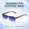 Comfort, Stylish, Everyday Confidence Illustration of Perry Ellis PEBX59 Designer Polarized Sunglasses with Custom Cut Blue Mirror Lenses in Gloss Grey Tortoise Havana Marble Unisex Rectangular Full Rim Acetate 50 mm