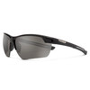 Profile View of Suncloud Contender Semi-Rimless Sport Wrap Polarized Sunglasses in Black with Polar Gray