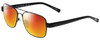 Profile View of Eyebobs Big Ball Designer Polarized Sunglasses with Custom Cut Red Mirror Lenses in Gun Metal Black Unisex Aviator Full Rim Metal 56 mm