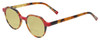 Profile View of Eyebobs Cheap Therapy Designer Polarized Reading Sunglasses with Custom Cut Powered Sun Flower Yellow Lenses in Brown Red Gold Tortoise Havana Ladies Round Full Rim Acetate 45 mm