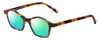 Profile View of Eyebobs Firecracker Designer Polarized Reading Sunglasses with Custom Cut Powered Green Mirror Lenses in Matte Tortoise Brown Gold Orange Black Ladies Square Full Rim Acetate 47 mm
