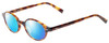 Profile View of John Varvatos Soho V206-HAV Designer Polarized Reading Sunglasses with Custom Cut Powered Blue Mirror Lenses in Tortoise Havana Brown Gold Unisex Round Full Rim Acetate 46 mm