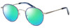 Profile View of Eyebobs BFF 3173-10 Designer Polarized Reading Sunglasses with Custom Cut Powered Green Mirror Lenses in Blue Silver Unisex Oval Full Rim Metal 46 mm