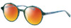 Profile View of Eyebobs Flip 2607-59 Designer Polarized Sunglasses with Custom Cut Red Mirror Lenses in Blue Green Marble Ladies Round Full Rim Acetate 50 mm