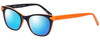 Profile View of Eyebobs Florence 2746-77 Designer Polarized Reading Sunglasses with Custom Cut Powered Blue Mirror Lenses in Deep Purple Orange Ladies Cateye Full Rim Acetate 47 mm