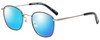 Profile View of Eyebobs Inside 3174-00 Designer Polarized Sunglasses with Custom Cut Blue Mirror Lenses in Black Silver Unisex Square Full Rim Metal 48 mm